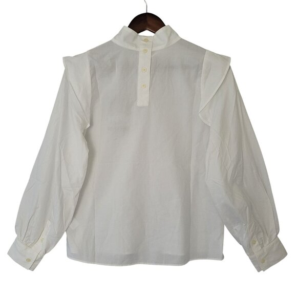 Everlane The Wing Shoulder Mockneck Ruffle Top Womens Size 2 White Cotton NWT - Picture 2 of 7